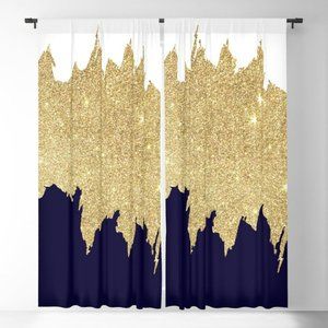 Blue, White, Gold Blackout Curtains